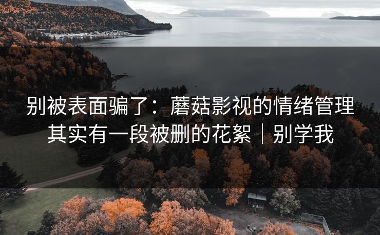 别被表面骗了:蘑菇影视的情绪管理其实有一段被删的花絮|别学我 别被表面骗了:蘑菇影视的情绪管理其实有一段被删的花絮|别学我